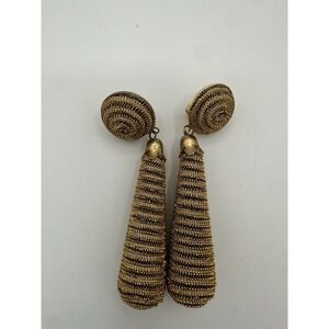 Vintage Long Drop Trim Earring Gold Tone